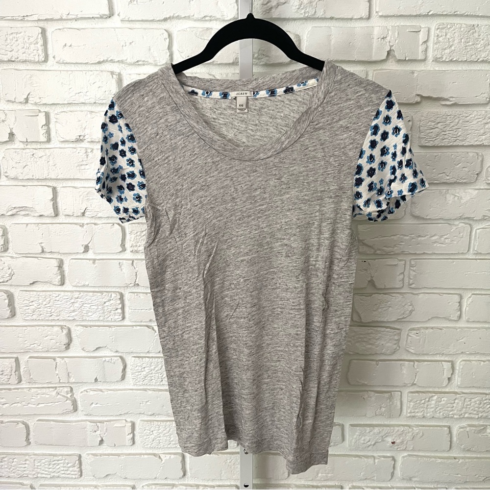 J.Crew Contrast Sleeve Floral Tee Gray Heather XXS (fits XS)